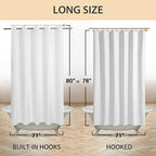No Hook Long Shower Curtain or Liner Soft Microfiber - 78" Length Fabric Shower Curtain Liner Set, Machine Washable & Water Repellent, White, 71x80