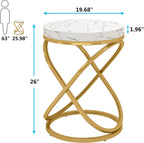 Tribesigns Round End Table with Engineered Wood Tabletop, 26 Inches Round Side Tables Living Room with Double X-Shaped Metal Ring-Cross Legs, Faux Marble Veneer Nightstands for Livingroom Bedroom (1)