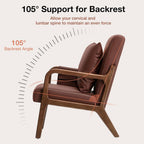 HOMMPA Mid-Century Modern Accent Chair, Comfy Reading Armchair with Solid Wood Frame & Lumbar Pillow, Upholstered Linen Lounge Chair with Side Pocket for Living Room, Bedroom,Balcony (Brown)