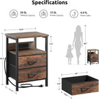 Lazzanto Night Stand with Charger Station for Bedroom, Brown Nightstand | Bedside Table, Open Shelf, 2 Fabric Drawers, Built in USB-A, USB-C Port & AC Outlets, For Dorm, Living Room, Bedroom