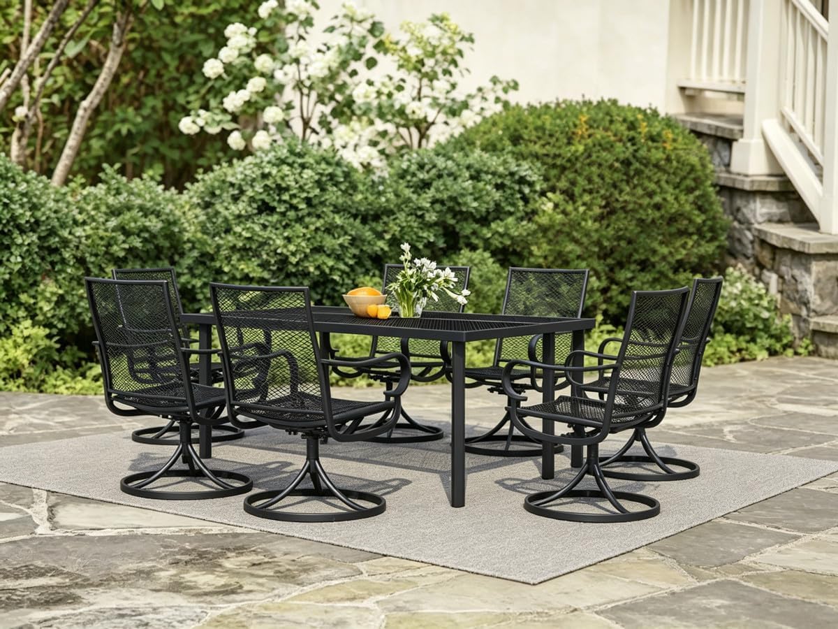 Outdoor Swivel Rocker Dining Chair Set of 6, All Weather Patio Dining Chair with Textilene High Back and Metal Frame, Backyard, Lawn Garden and Deck Porch Patio Furniture Set
