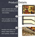 Large Wine Rack Wall Mounted with LED Light, 94in Floating Bar Shelves Glass Holder, Metal Black Liquor Bottles Storage Display Shelf for Home Bar, Dining Room, Kitchen (94.4in/240cm)