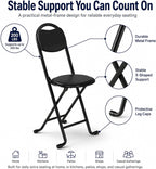 2 Pack Folding Stool with Back, 17 Inch Small Folding Chair, Black Stool with Padded PU Seat, Portable Foldable Stool Chair for Kitchen, Camping, Outdoor, Extra Seating, Black