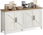 VASAGLE Buffet Cabinet, Coffee Bar, Adjustable Shelf | Sideboard Storage with Cable Hole, Rustic White and Honey Brown, LIRY Collection ULSC381W01