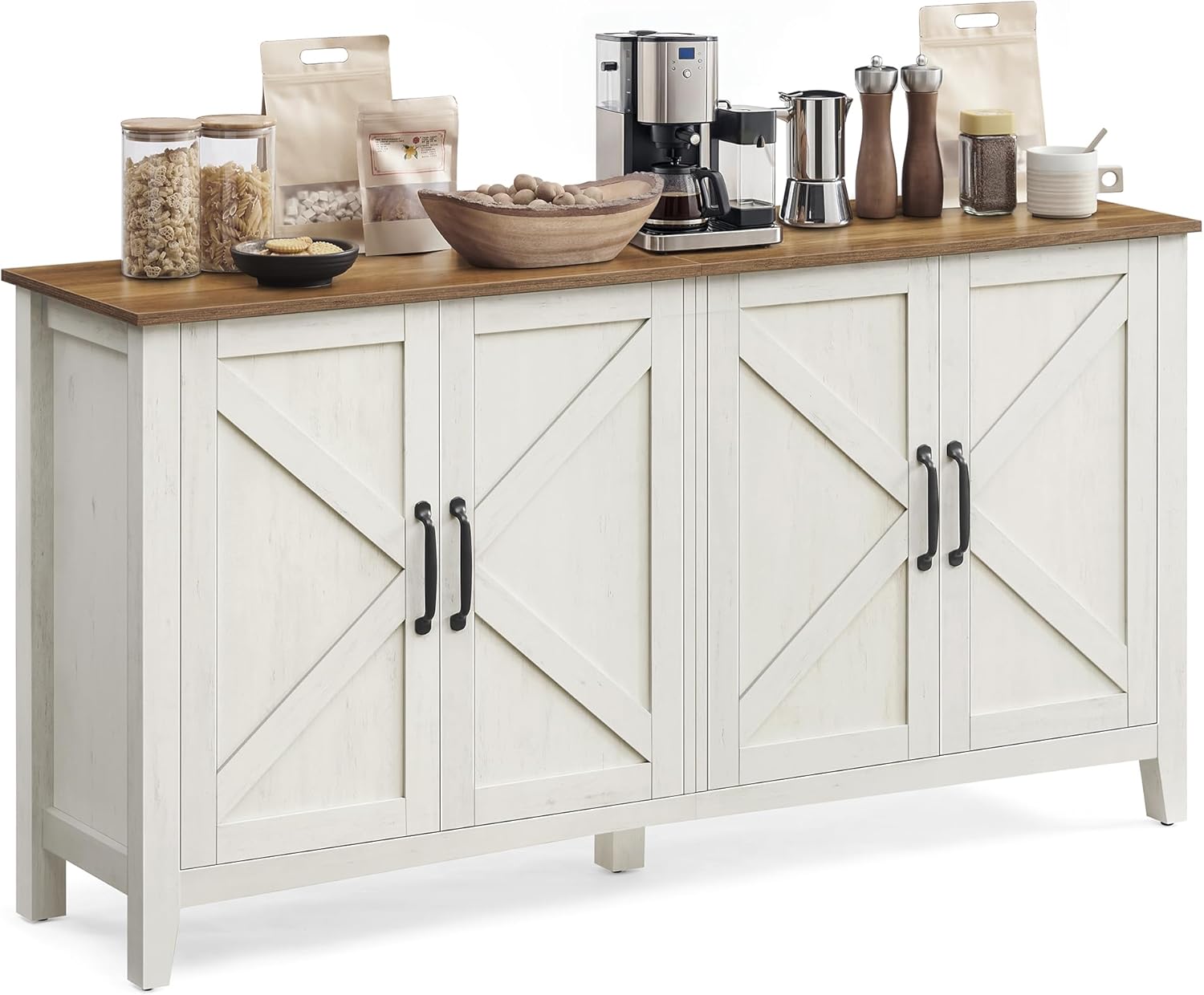 VASAGLE Buffet Cabinet, Coffee Bar, Adjustable Shelf | Sideboard Storage with Cable Hole, Rustic White and Honey Brown, LIRY Collection ULSC381W01