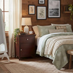 Furnifact Farmhouse End Table in Solid Wood Walnut Finish, Wooden Nightstand with Drawer and Cabinet, Side Table with Storage for Bedroom Or Living Room