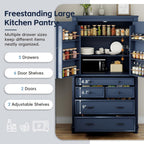 Spaco 77.3" Tall Kitchen Pantry Cabinet,Modern Pantry Storage Cabine with 6 Door Shelves,2 Adjustable Shelves and 5 Drawers,Freestanding Buffet Cupboard for Kitchen,Dining Room. (Blue)