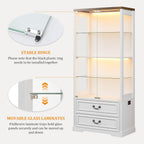 FREDEES 4-Tier Glass Display Cabinet with 2 Drawers