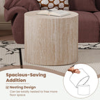 WXFKLDJ Round Nesting Coffee Table Set of 2, Wood Side Table, Travertine | Modern Handcraft Drum Coffees Table, Farmhouse Style End Table, for Living Room Small Spaces, No Assembling