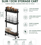 Narrow 3 Tier Rolling Cart, Slim Storage Cart for Bathroom Kitchen