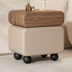 Stylish Rotatable Solid Wood Bedside Table Double Drawers Storage Cabinet with Rounded Corners Ball Feet for Living Room (Brown Khaki,40 cm)