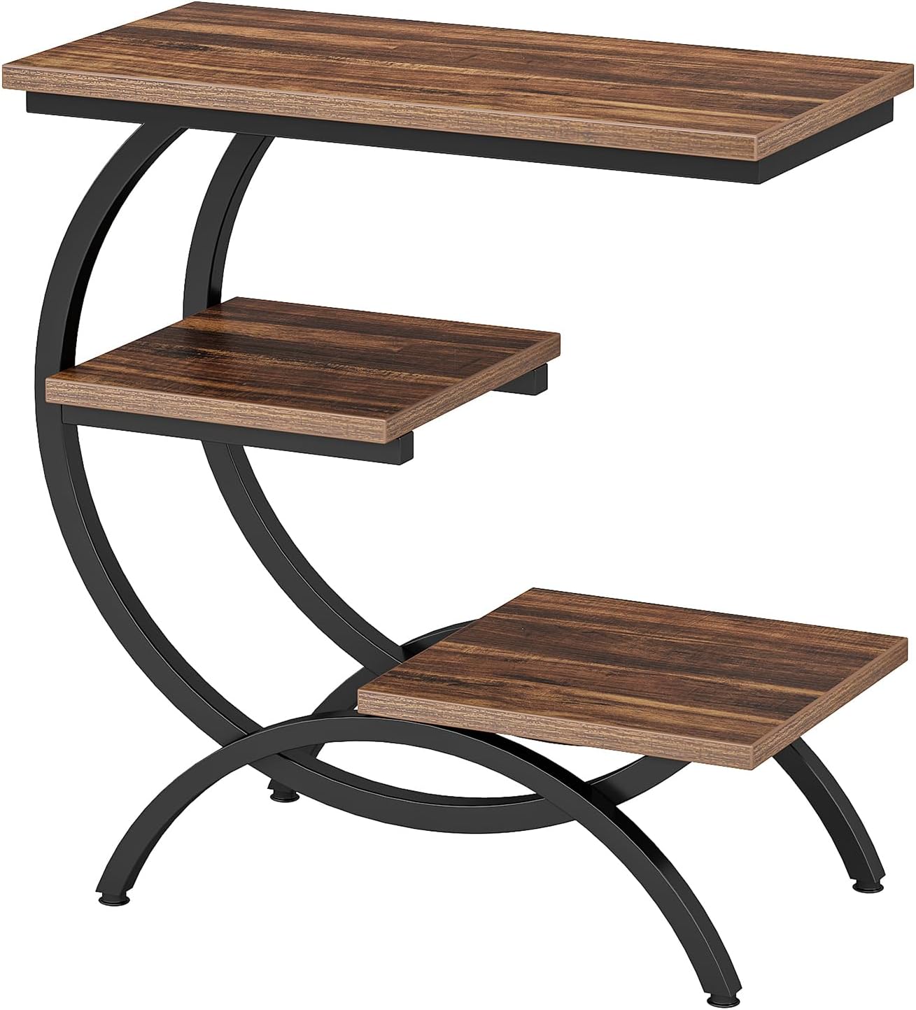 Tribesigns C Shaped End Table, Small Side Table for Couch, Industrial 3-Tier Couch Table, Wood Bedside Table, C Side Table for Small Spaces, Living Room, Dark Brown