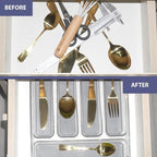 5 Compartments Silverware Tray for Drawer, Plastic Utensil Cutlery Drawer Organizer w/Grip Lining (Clear&Grey)