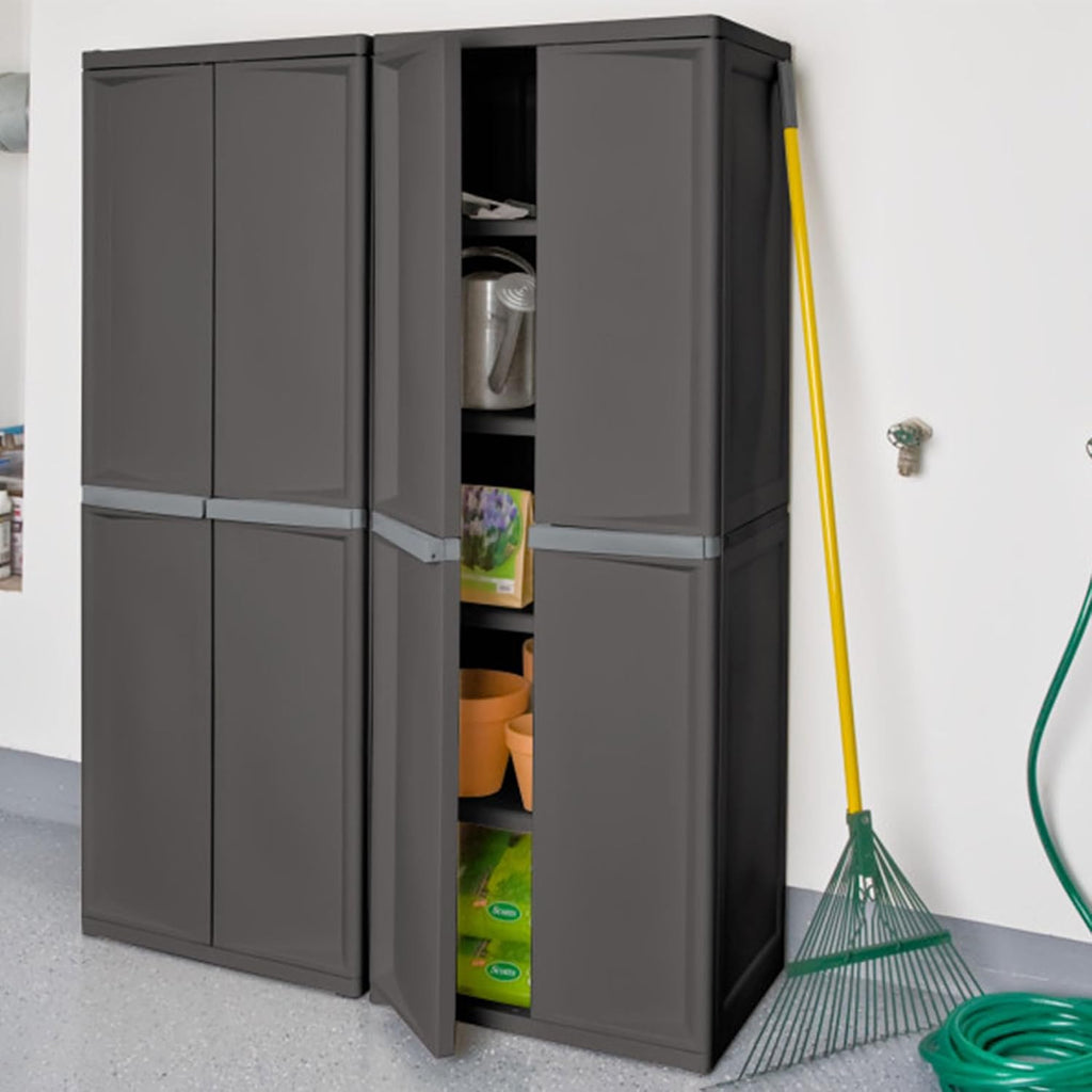 Sterilite 4 Shelf Cabinet, Lockable Utility Storage, Gray, 2-Pack