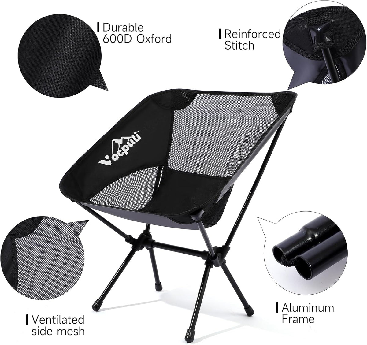 Camping Chair, Lightweight Folding Backpacking Hiking Chair, Compact Portable 330 lbs Capacity，Gifts for Men (Black -1pack