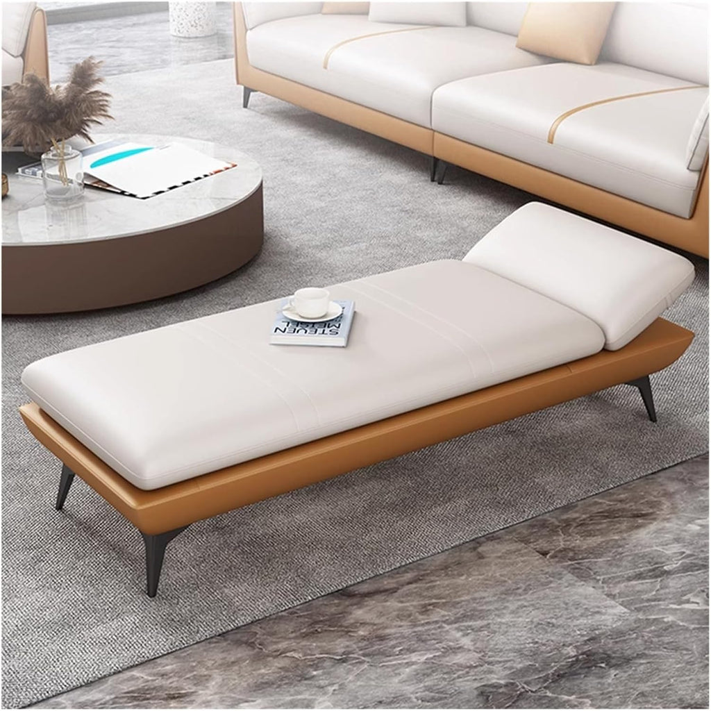 Modern Leather Bench with Soft Padded Entryway Lounges with Metal Leg Comfortable Seating Foot Stools, for Living Room, Dining Entryway(Orange,150 * 50 * 42cm)