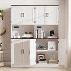 MHOM 71" Tall Pantry Cabinet with Charging Station, Farmhouse Kitchen Hutch with Adjustable Shelves, Modern Kitchen Pantry Storage Cabinet for Dinning Room & Living Room, Antique White