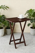 Folding TV Tray Table for Indoor Use, 1-Piece Rubberwood in Walnut or Natural Finish, 19" x 14.5" x 26" Snack Bed Desk,Space-Saving 1-Piece Snack Table, Bedside or Laptop Stand(Walnut)