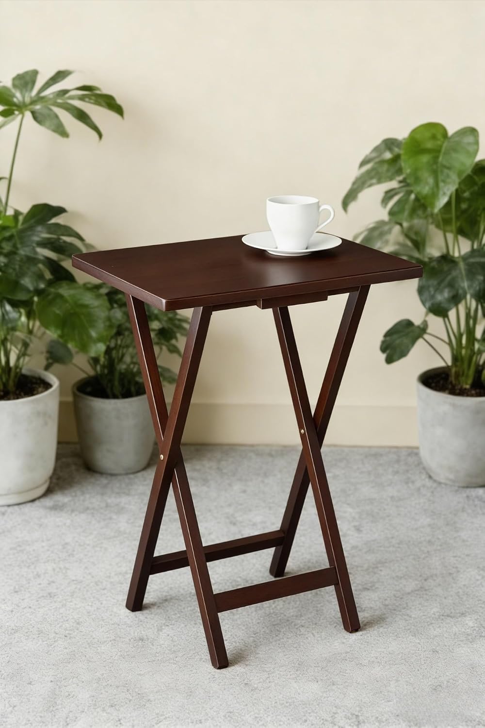 Folding TV Tray Table for Indoor Use, 1-Piece Rubberwood in Walnut or Natural Finish, 19" x 14.5" x 26" Snack Bed Desk,Space-Saving 1-Piece Snack Table, Bedside or Laptop Stand(Walnut)