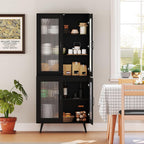 LOKO Kitchen Pantry Cabinet, Freestanding Storage Cupboard with Translucent Fluted Doors & Adjustable Shelf, Modern Tall Accent Cabinet Bookcase for Living Room, Dining Room, Home Office (Black)