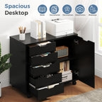 DUMOS 5-Drawer Mobile File Cabinet, Wooden Printer Stand with Storage | Under Desk Cabinets with Adjustable Shelf & Wheels for Home Office Organizer Storage Craft Room, Black