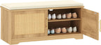 Rattan Shoe Storage Bench with Cushion, 39.4" Wide Entryway Bench with Adjustable Shelf, Hidden Shoe Organizer Cabinet, for Hallway, Living Room, Bedroom, Natural Oak