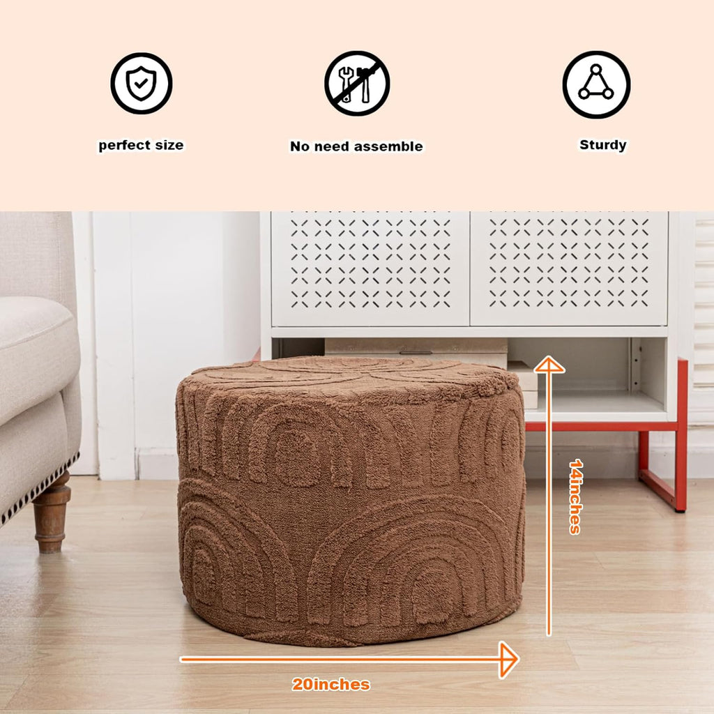 Asuprui Round Ottoman Pouf Foot Stool, Coffee 20x14 in,Sofa Couch Foot Rest | All-One Foam Pouf, Ottoman Coffee Table,Foot Rest for Chair,Remov.Cover, Perfect for Living Room Bedroom Dorm or Wedding Gift