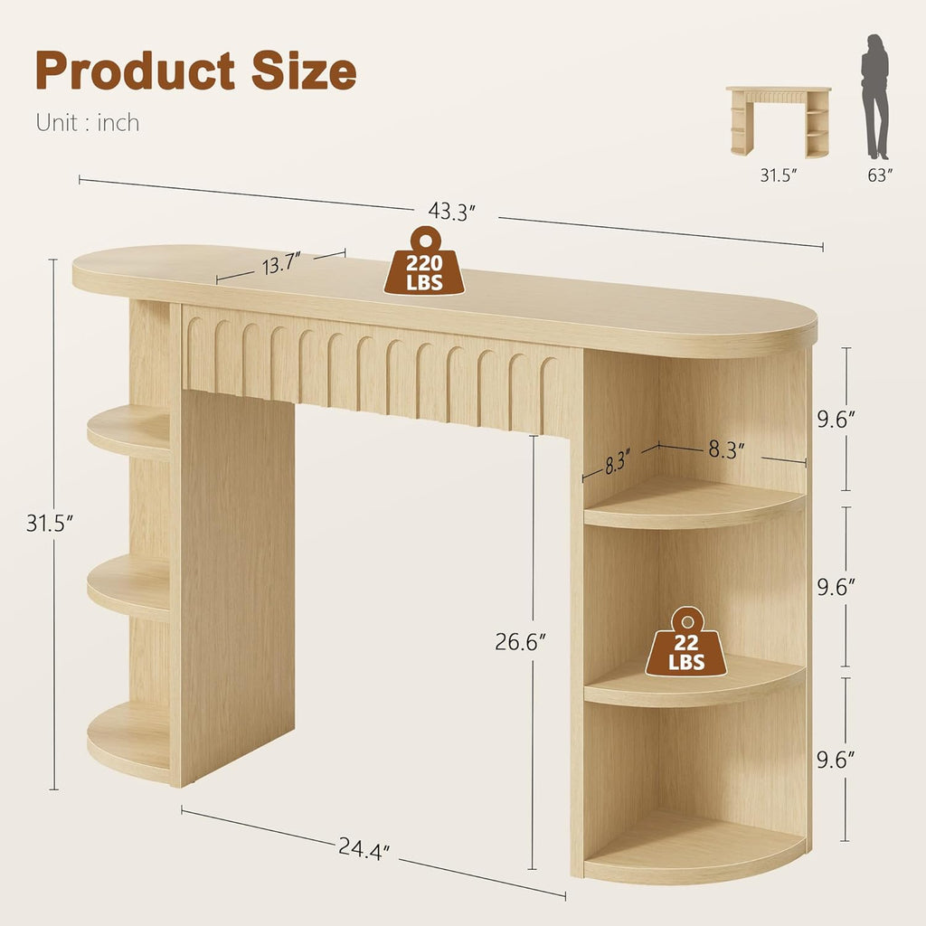 Hoctieon Fluted Console Table with Storage, Entryway Table with Side Storage Shelves, Narrow Sofa Tables Behind Couch, Hallway Tables for Living Room, Entrance, Foyer, Oak