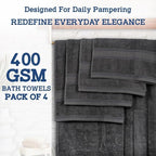 Casa Lino Charcoal Black Bath Towels Set of 4 (54" x 27") - Large Bathroom Towel Set - 100% Cotton Towels for Bathroom - Highly Absorbent & Quick Dry Bath Towel Multipack - New Apartment Essentials