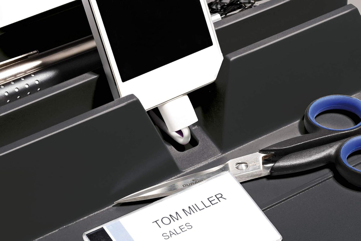 Durable 761358 VARICOLOR Desk Organiser, Compact Stationery Storage Tray with Phone/Table Mount - Charcoal