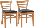 KOTEK Wooden Dining Chairs Set of 2, Solid Rubber Wood Kitchen Chairs with PU Leather Cushioned Seat and Curved Backrest, Armless Side Chairs for Dining Room, Living Room (Brown & Black)