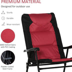 Outsunny Oversized Folding Rocking Camping Chair Set of 2, Padded Outdoor Rockers with High Back and Armrests, Portable Outdoor Patio Chairs with Steel Frame for Garden, Porch, Lawn, Red