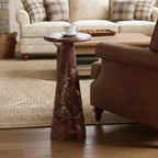 Modern Faux Marble Bedside Table for Living Room, 9" Round Stone Side Table Vintage Night Stand, Small Rustic Red End Table for Drink in Bedroom Apartment Waiting Room, White and Red