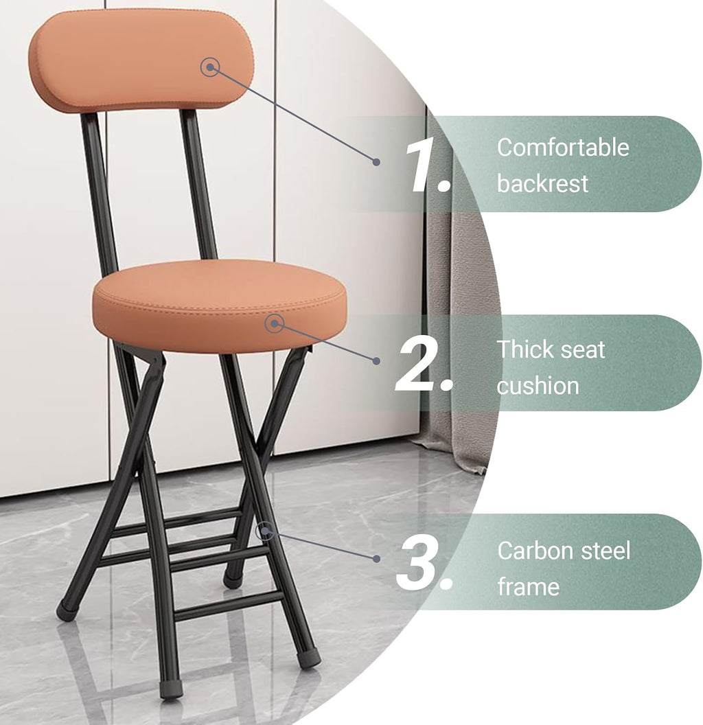 Heavy Duty Folding Stool with Cushion and Backrest, 31” Portable Bar Stool for Family, Kitchen, Living Room, and Travel Use