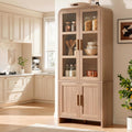 77" Tall Kitchen Pantry Cabinet,Thickened Panel,Oak,1Pcs | Wooden Curved Storage Cabinets with Adjustable Shelf, Cupboard with Glass Door for Dining Room, Living Room, Bathroom