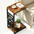 Wood Pedestal TV Trays for Eating on Couch Tables that Slide Under, Dinner Food Drink C Shaped End Sofa Side Table Stand, Small TV Tray Tables for Couches Over Recliner Chair Arm, Living Room ET-P-BR1