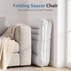 DUMOS Comfy Saucer Chair, Small Foldable Floor Chair, PU Leather | Adjustable Back Support, Bedroom, Living Room, Dorm Gaming, Small Spaces Apartment, Adults, Creamy White