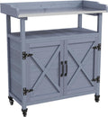 34" Rustic Freestanding Storage Chest, Accent Cabinets with Rubber Wheels, Utility Organizer with Aluminum Table Top for Patio, Gray
