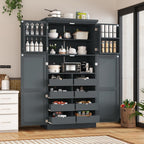 Hassyee 35.5 x 17.6 x 70.9 inch Freestanding Kitchen Pantry Cabinet, Tall Storage Cabinet with 4 Doors, 2 Door Shelves, 8 Pull-Out Trays and Adjustable Shelf for Dining Room (Gray)