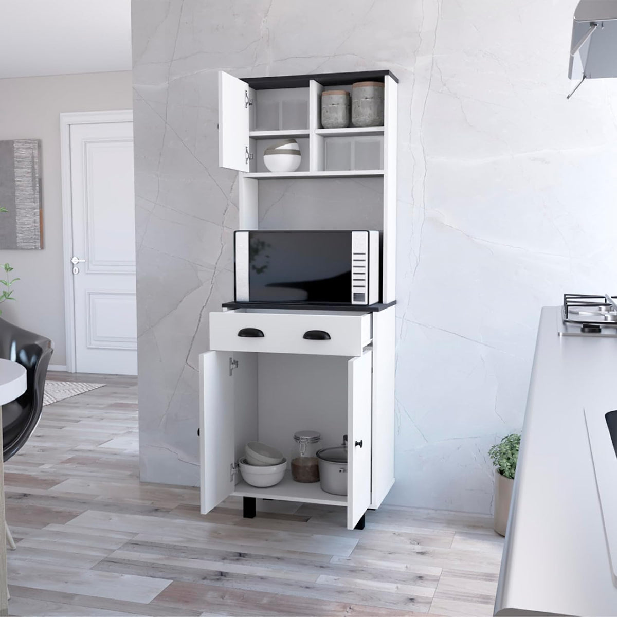 Kitchen Pantry Naomi, Kitchen, White/Black