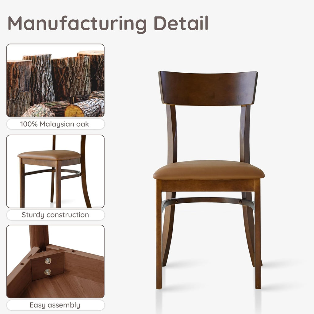 Livinia Mint Dining Chair Set of 2, Solid Malaysian Oak PU Leather Upholstered Cushion Seat, Straight Back Side Chairs (Walnut)