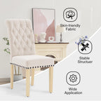 adochr Dining Chairs Set of 2, Linen Armless Parsons Chairs,Beige | Wooden Legs&Tufted Buttons, Upholstered Dining Room Chair for Kitchen/Dining/Living Room