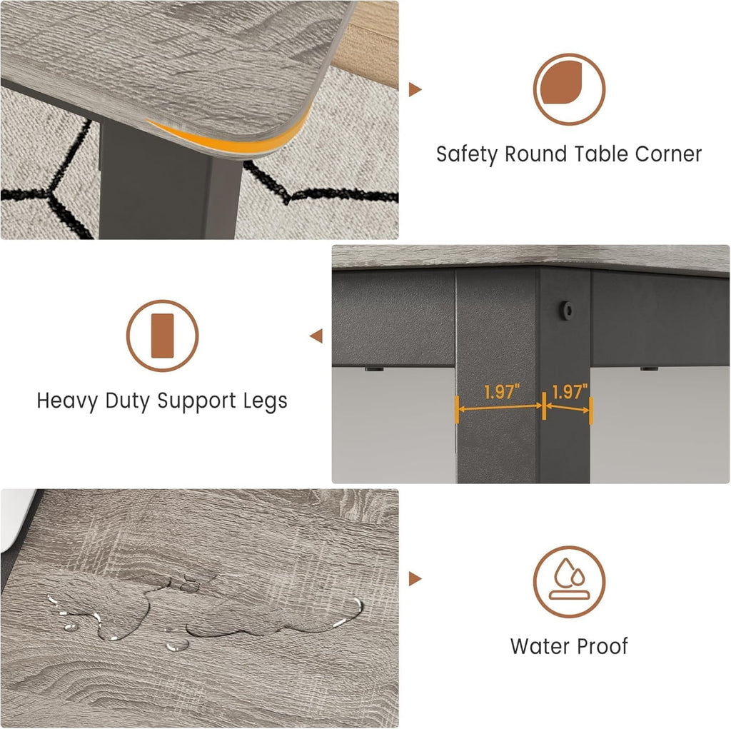 71 Inch Industrial Dining Table, Large Rectangle Kitchen Table with Metal Legs, Round Corners, Wooden Conference Tables Writing Desk for Dining Room, Living Room, Rustic Grey
