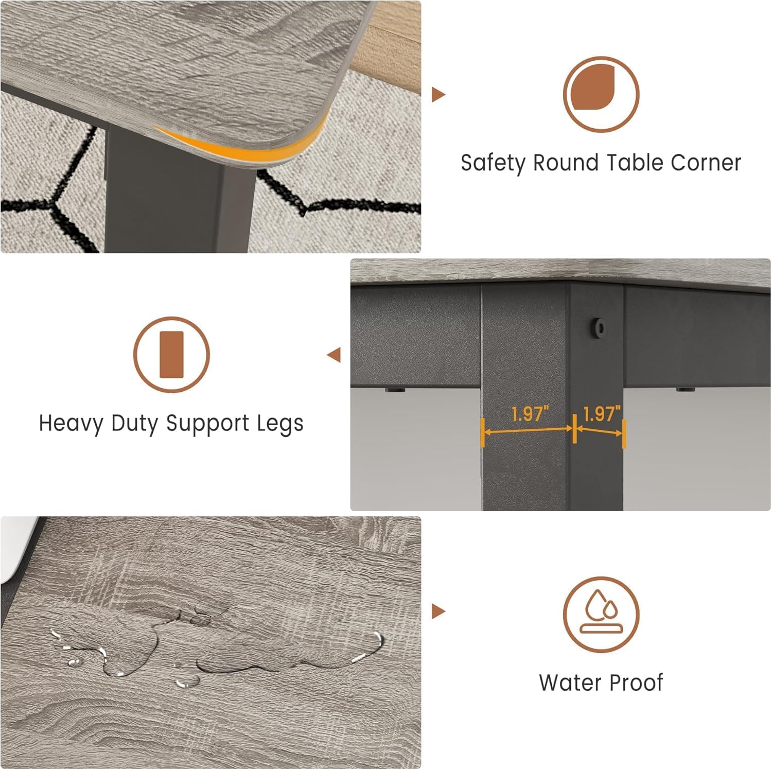 71 Inch Industrial Dining Table, Large Rectangle Kitchen Table with Metal Legs, Round Corners, Wooden Conference Tables Writing Desk for Dining Room, Living Room, Rustic Grey