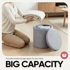 13" Foldable Boucle Round Storage Ottoman,Space-Saving Footrest/Seating/Coffee Table for Small Apartments,Dorms & Bedrooms-Grey