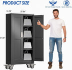 GAIOUS Metal Garage Storage Cabinet with Lock, 61” Tall Lockable File Cabinet with Wheels, Steel Tool Cabinet with 2 Door and 3 Adjustable Shelves, Rolling Cabinet for Home Office Garage Gym - Black