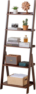 Maydear Bamboo Ladder Shelf Bookcase, 5-Tier Leaning Bookshelf Free Standing Organizer Storage Shelves for Living Room, Bedroom, Kitchen, Home Office, Balcony, Dark Walnut