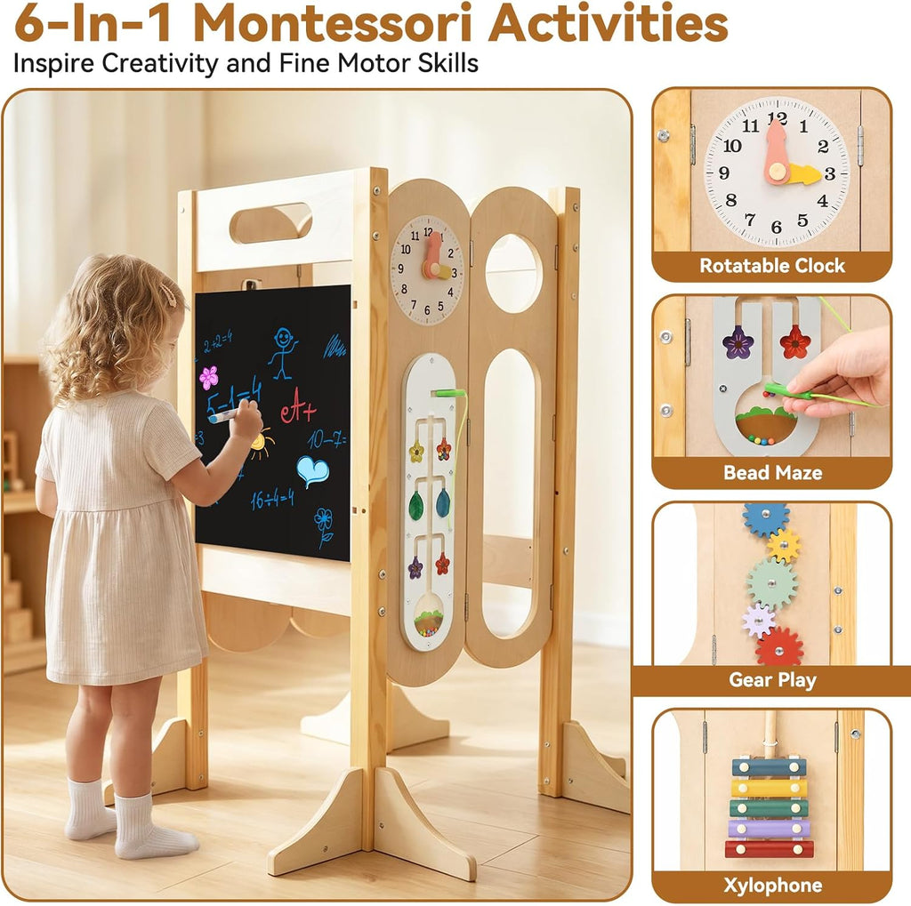 Foldable Toddler Standing Tower & Montessori Weaning Table and Chair Set