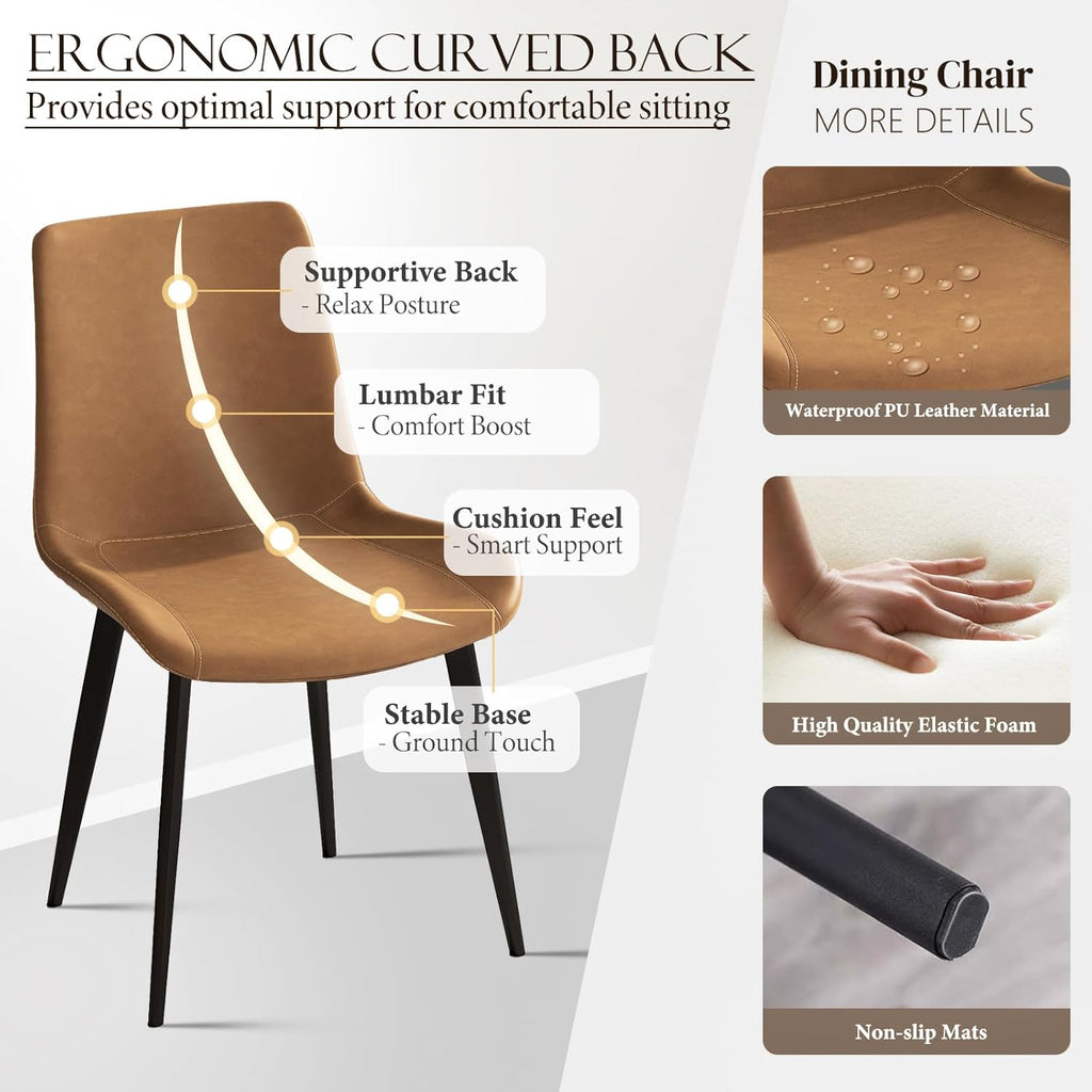 PU Leather Dining Chairs Set of 8, Modern Upholstered Dinner Chairs with Sturdy Metal Legs and Comfort Backrest for Home Kitchen, Living Room, Accent Side Chairs (Rustic Brown)
