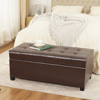 Homebeez 40" Faux Leather Storage Ottoman Bench, End of Bed Bench, Upholstered Bench with Storage for Living Room,Bedroom,Entryway (40" Brown)